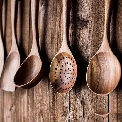 5-Piece Bamboo Cooking Utensil Set 12 Inch Spoons Spatula Ladle Non-Stick Safe Tools for Everyday Meal Prep Stirring Serving Noodles Pasta S