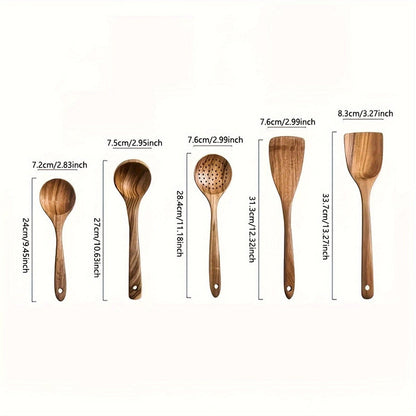 5-Piece Bamboo Cooking Utensil Set 12 Inch Spoons Spatula Ladle Non-Stick Safe Tools for Everyday Meal Prep Stirring Serving Noodles Pasta S