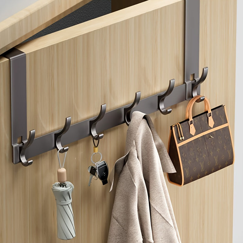 Door-Mounted Aluminum Hook Rack 15 in Black – No-Drill Coat Hanger for Entryway Closet Bedroom Bathroom – 6 & 7 Hook Configurations