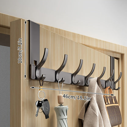 Door-Mounted Aluminum Hook Rack 15 in Black – No-Drill Coat Hanger for Entryway Closet Bedroom Bathroom – 6 & 7 Hook Configurations