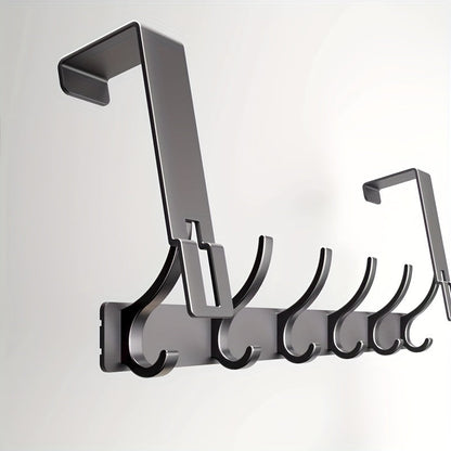 Door-Mounted Aluminum Hook Rack 15 in Black – No-Drill Coat Hanger for Entryway Closet Bedroom Bathroom – 6 & 7 Hook Configurations