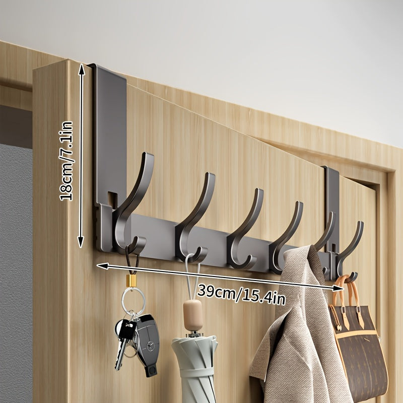 Door-Mounted Aluminum Hook Rack 15 in Black – No-Drill Coat Hanger for Entryway Closet Bedroom Bathroom – 6 & 7 Hook Configurations