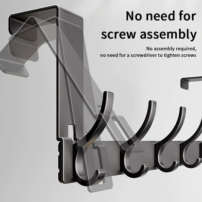 Door-Mounted Aluminum Hook Rack 15 in Black – No-Drill Coat Hanger for Entryway Closet Bedroom Bathroom – 6 & 7 Hook Configurations