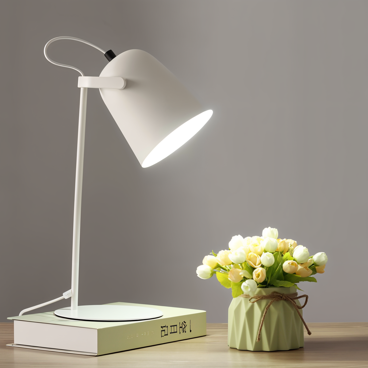 Adjustable Desk Lamp with Flexible Arm - Modern Metal Reading Light for Office, Bedroom, Nightstand & Study - Swing Arm Task Lighting for