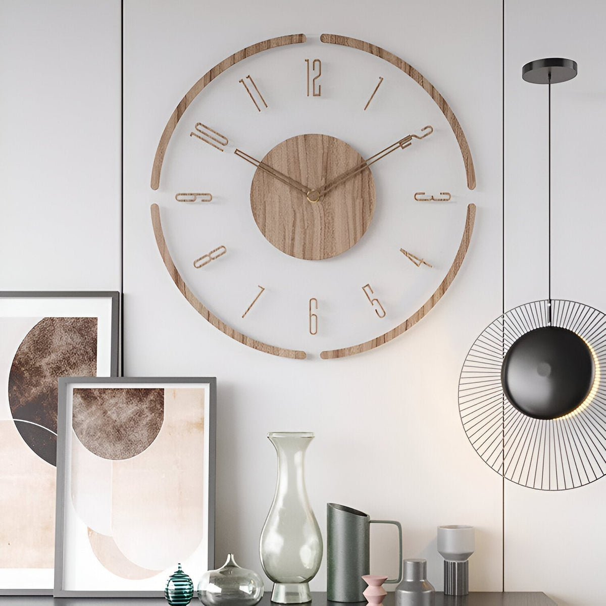 Silent Wall Clock Modern Acrylic Wood Design Non-Ticking Quartz Decorative Timepiece for Living Room Bedroom Home Office