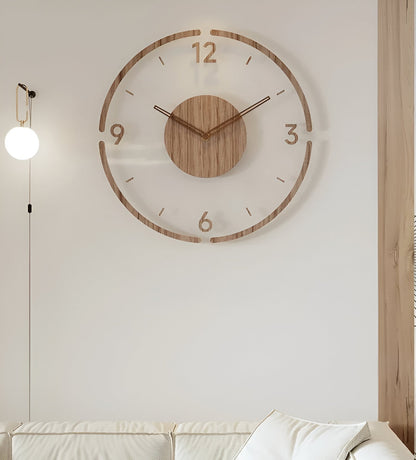 Silent Wall Clock Modern Acrylic Wood Design Non-Ticking Quartz Decorative Timepiece for Living Room Bedroom Home Office