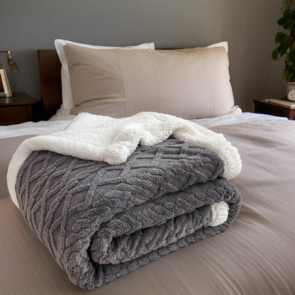 Reversible Sherpa Throw Blanket 59×79 Inches Soft Polyester for Couch Bed Chair Gray White Lightweight Winter Warmth Layer Bedroom Living Ro