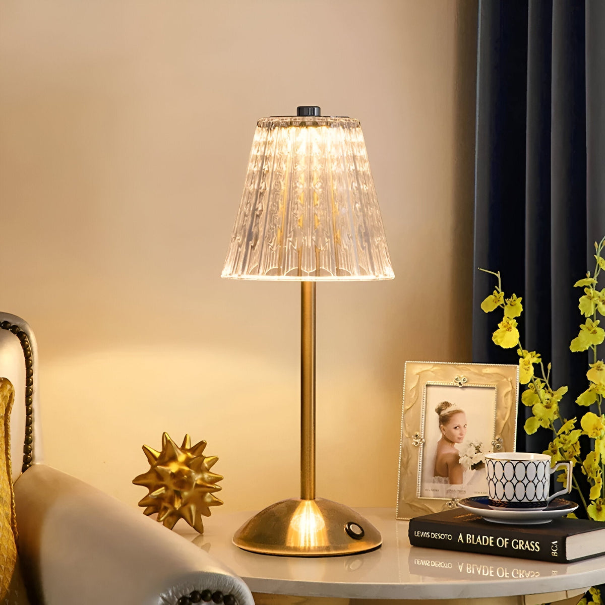 Rechargeable Touch Lamp 6 in Glass Shade Cordless Bedside Nightstand Light with Dimmer 3 Light Modes Portable Ambient Lighting for Bedroom L