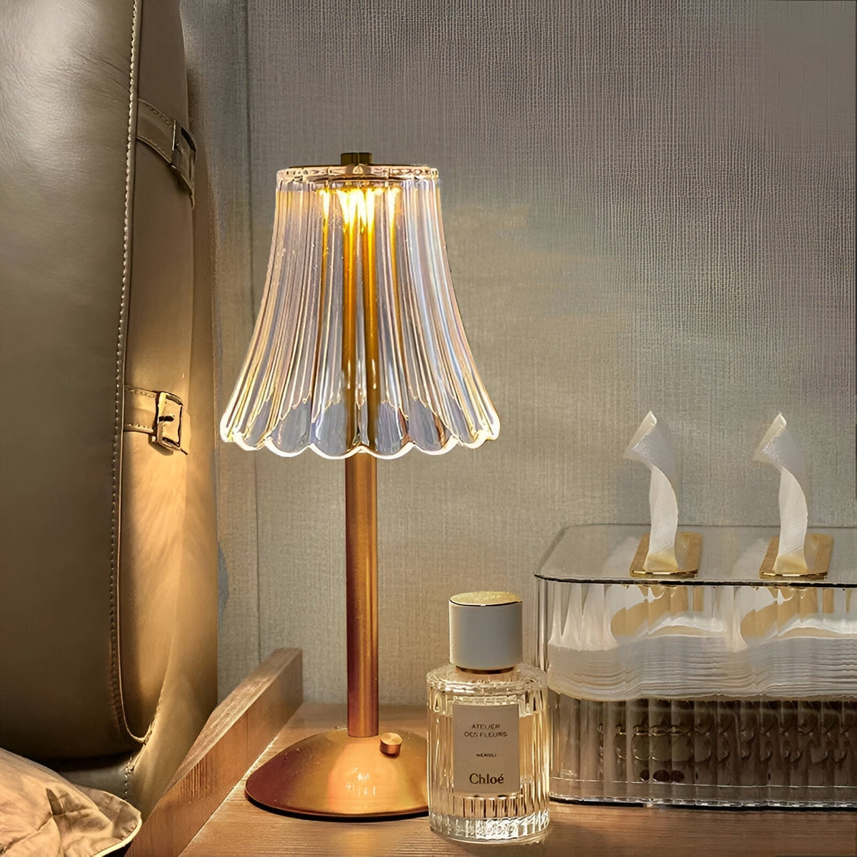 Rechargeable Touch Lamp 6 in Glass Shade Cordless Bedside Nightstand Light with Dimmer 3 Light Modes Portable Ambient Lighting for Bedroom L