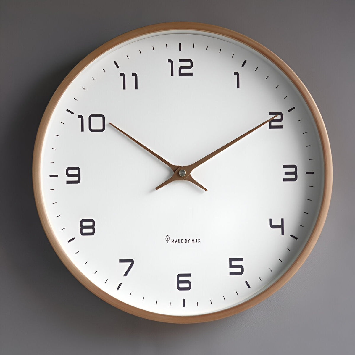 Wood Frame Wall Clock Silent Quartz 12 Inch Round White Dial Clean Numbers for Kitchen Living Room Bedroom Home Office Scandinavian Decor