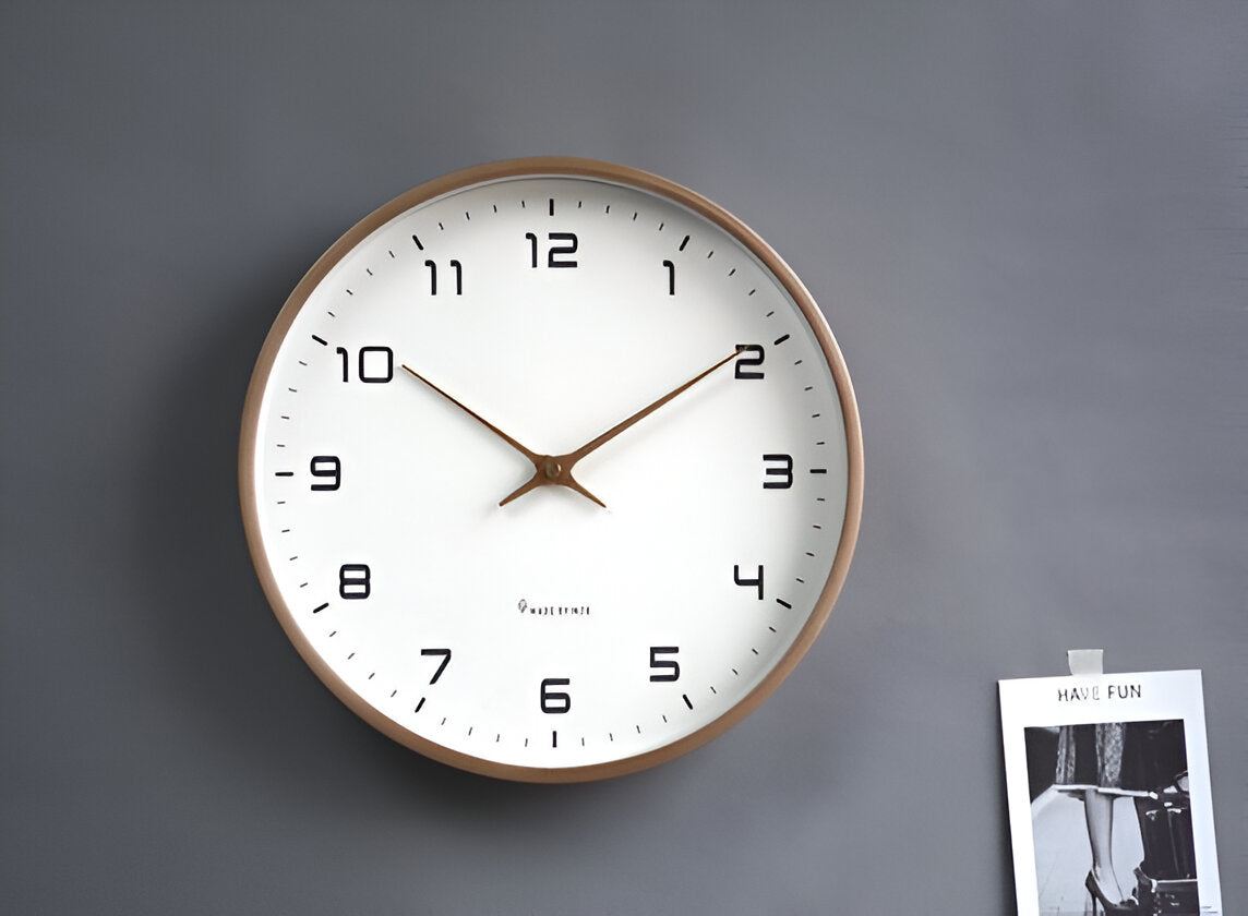 Wood Frame Wall Clock Silent Quartz 12 Inch Round White Dial Clean Numbers for Kitchen Living Room Bedroom Home Office Scandinavian Decor