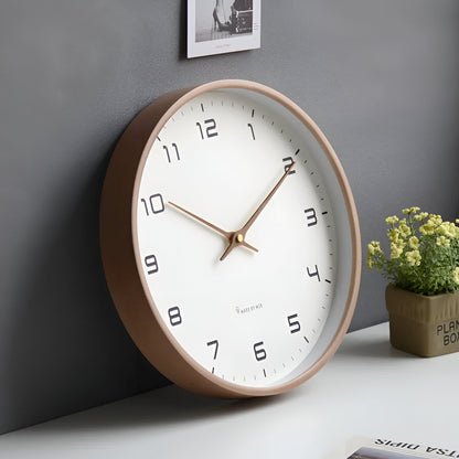Wood Frame Wall Clock Silent Quartz 12 Inch Round White Dial Clean Numbers for Kitchen Living Room Bedroom Home Office Scandinavian Decor