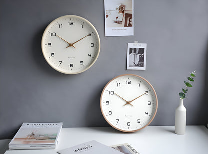 Wood Frame Wall Clock Silent Quartz 12 Inch Round White Dial Clean Numbers for Kitchen Living Room Bedroom Home Office Scandinavian Decor