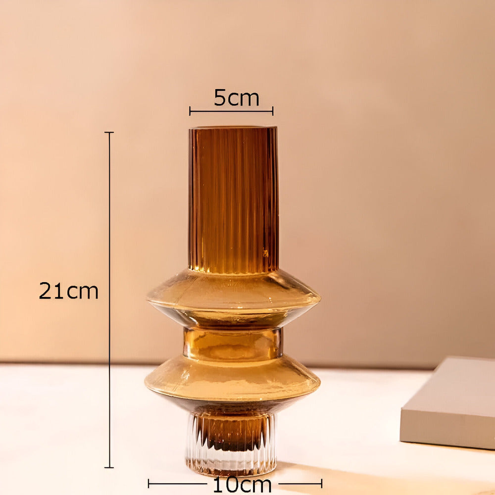 Honey Amber Glass Vase Modern Geometric Decorative Statement Piece for Table Centerpiece Shelf Display Living Room Dining Room Bedroom