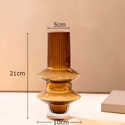 Honey Amber Glass Vase Modern Geometric Decorative Statement Piece for Table Centerpiece Shelf Display Living Room Dining Room Bedroom