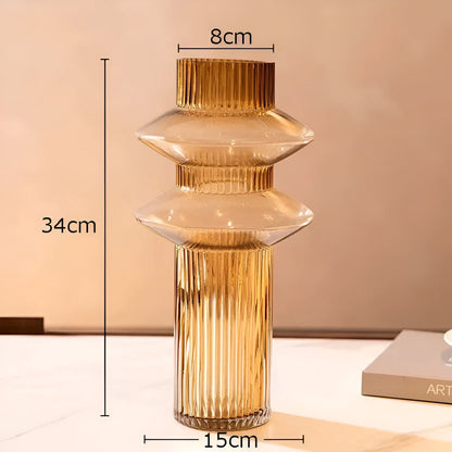 Honey Amber Glass Vase Modern Geometric Decorative Statement Piece for Table Centerpiece Shelf Display Living Room Dining Room Bedroom