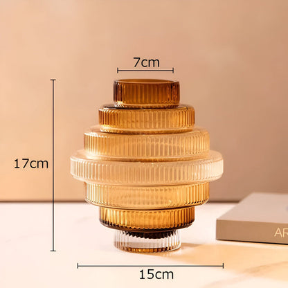Honey Amber Glass Vase Modern Geometric Decorative Statement Piece for Table Centerpiece Shelf Display Living Room Dining Room Bedroom