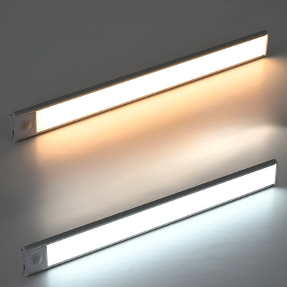 Motion Sensor Under Cabinet LED Light Bar Rechargeable Wireless for Kitchen Closet Wardrobe USB-C Aluminum White 12-16 Inch Slim Profile