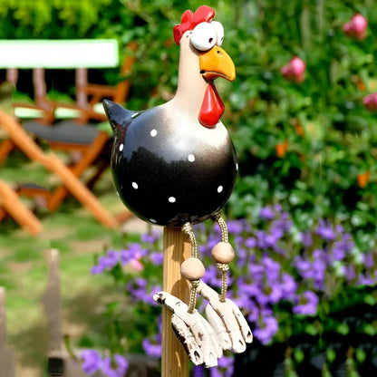 Estatuas de jardín caprichosas | Adorno de pollo grande de resina con ojos vibrantes | Decoración exterior duradera para un encanto único