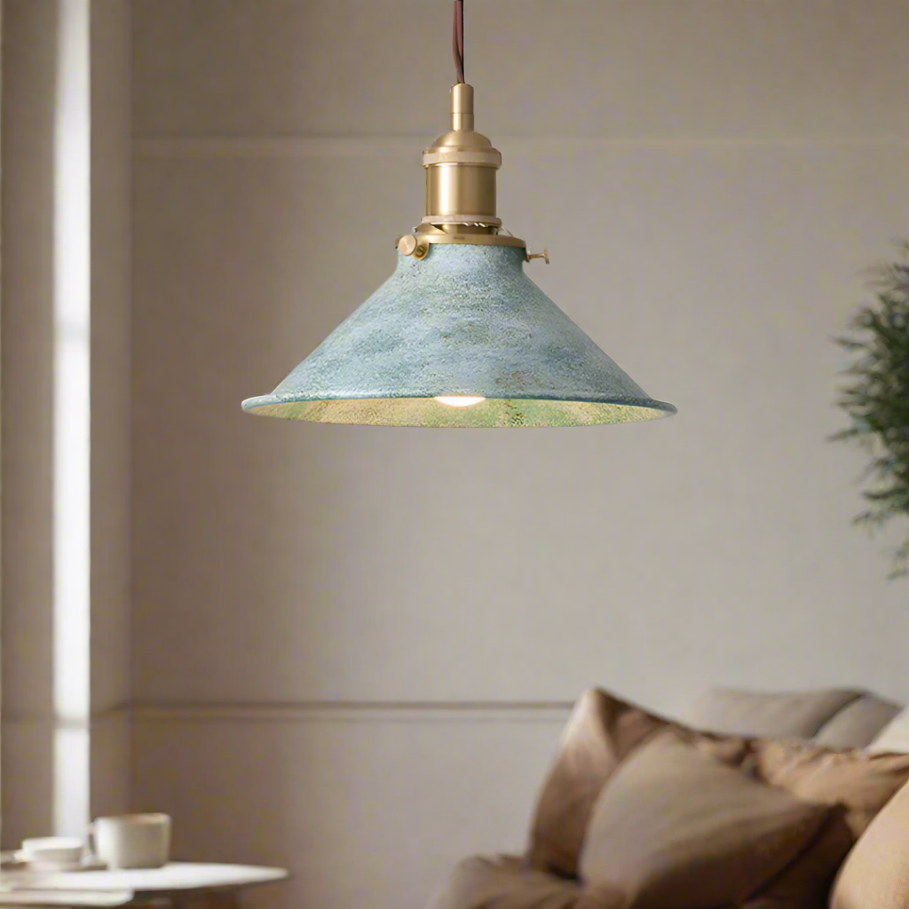 Iron Overhead Fixture 14-Inch Shade Blue Adjustable Drop Height E27 Socket Dining Counter Island Task Lighting Modern Vintage Warehouse Farm