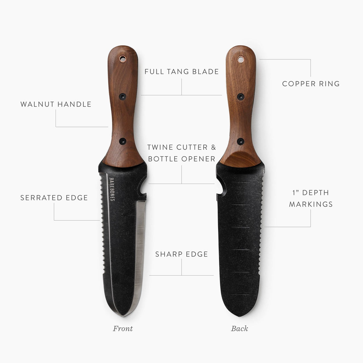 Japanese-Style Garden Digging Knife with Serrated Edge & Walnut Handle for Weeding, Planting & Transplanting