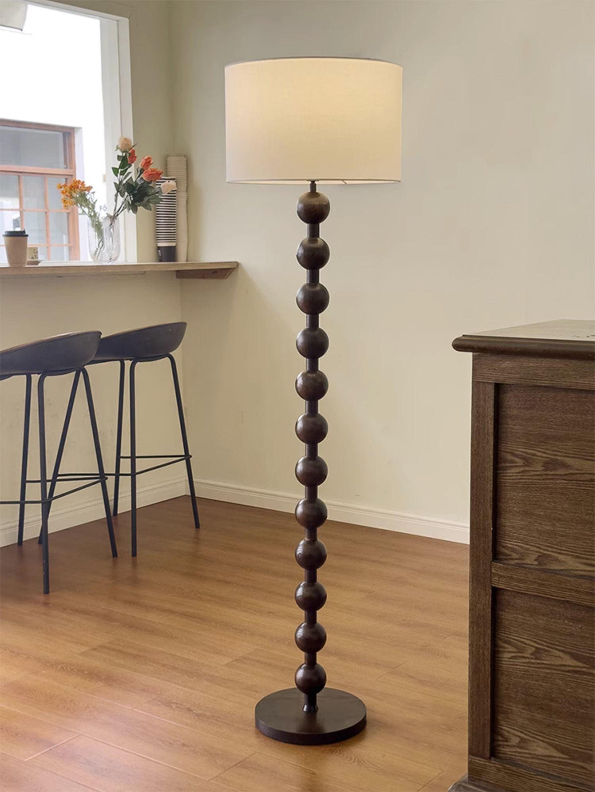 Tall Standing Lamp with White Shade 63 Inches Natural Wood Base Dimmable Accent Light for Bedroom Living Room Corner Reading Nook Modern Dec