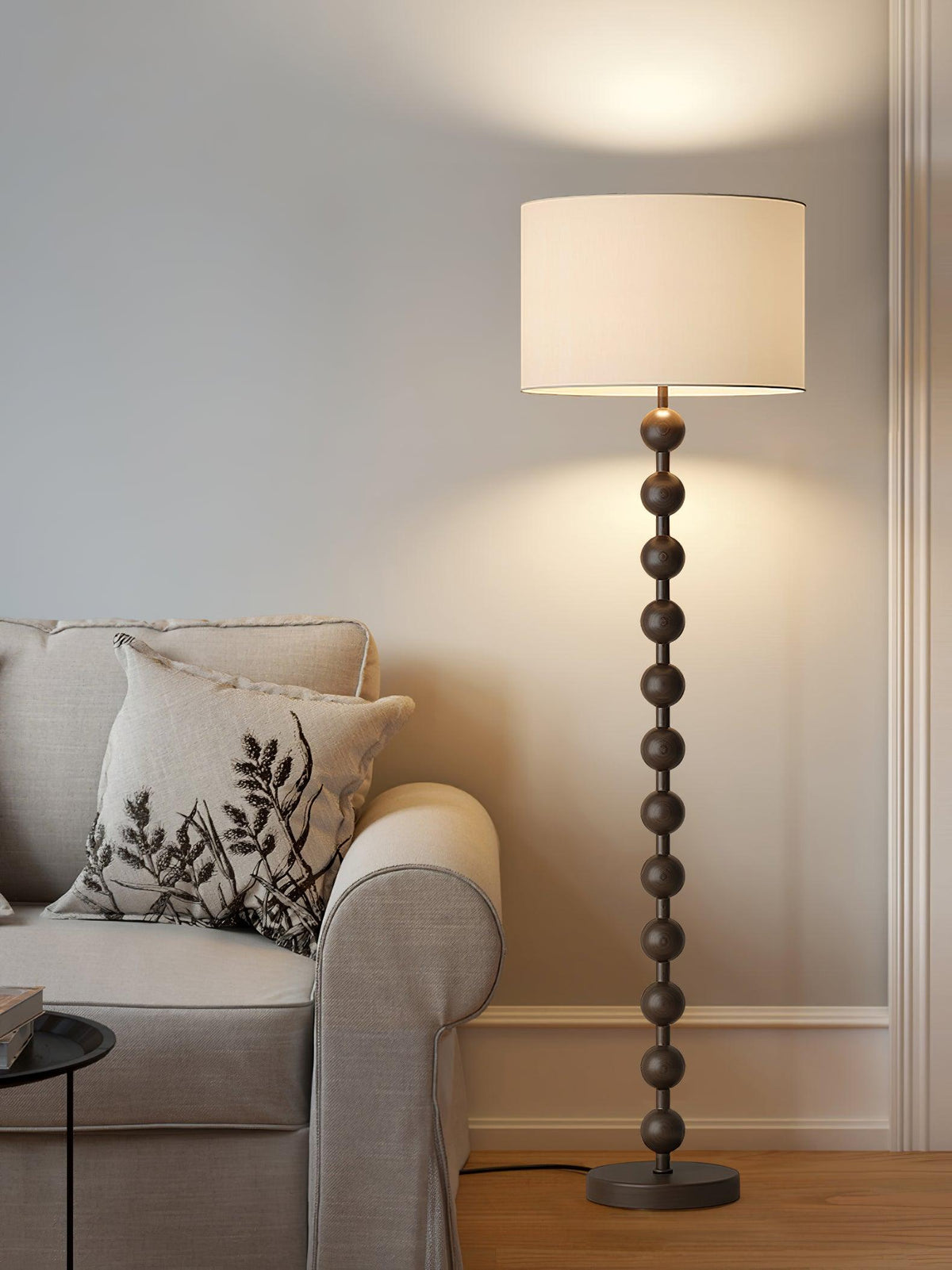 Tall Standing Lamp with White Shade 63 Inches Natural Wood Base Dimmable Accent Light for Bedroom Living Room Corner Reading Nook Modern Dec