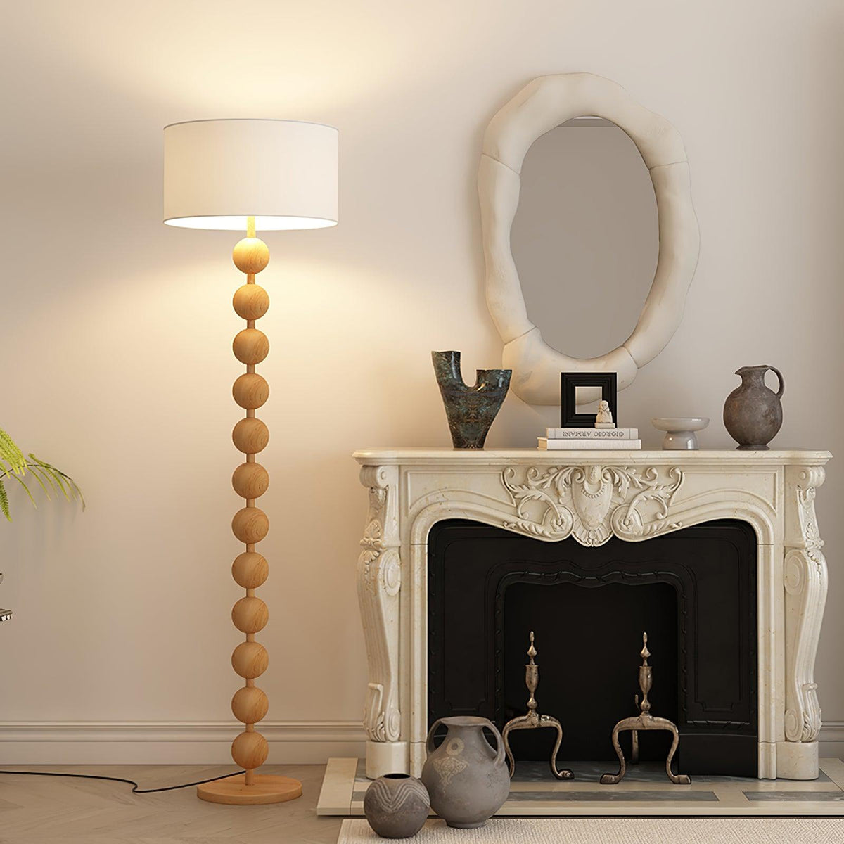 Tall Standing Lamp with White Shade 63 Inches Natural Wood Base Dimmable Accent Light for Bedroom Living Room Corner Reading Nook Modern Dec