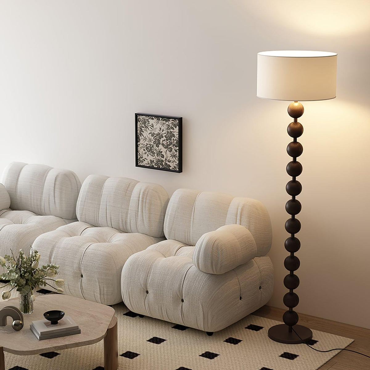 Tall Standing Lamp with White Shade 63 Inches Natural Wood Base Dimmable Accent Light for Bedroom Living Room Corner Reading Nook Modern Dec