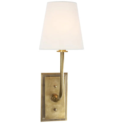 Fabric Shade Sconce Light with Brass Arm for Bedroom Reading & Hallway Accent | E12 Socket, Warm Ambient Glow, Space-Saving Install