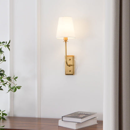 Fabric Shade Sconce Light with Brass Arm for Bedroom Reading & Hallway Accent | E12 Socket, Warm Ambient Glow, Space-Saving Install
