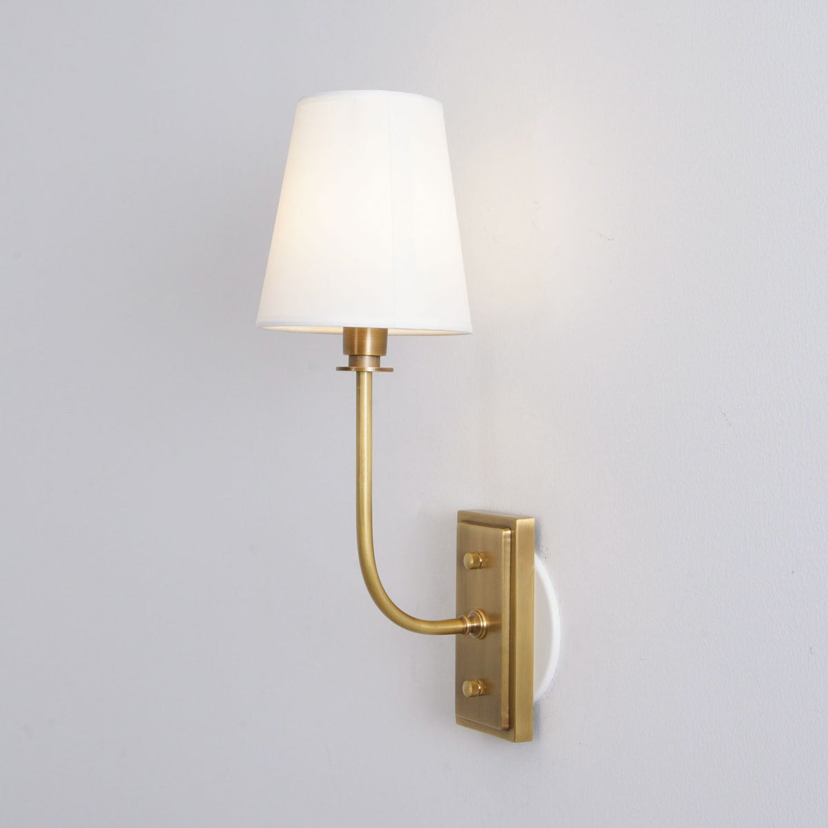 Fabric Shade Sconce Light with Brass Arm for Bedroom Reading & Hallway Accent | E12 Socket, Warm Ambient Glow, Space-Saving Install