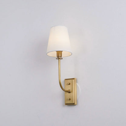 Fabric Shade Sconce Light with Brass Arm for Bedroom Reading & Hallway Accent | E12 Socket, Warm Ambient Glow, Space-Saving Install