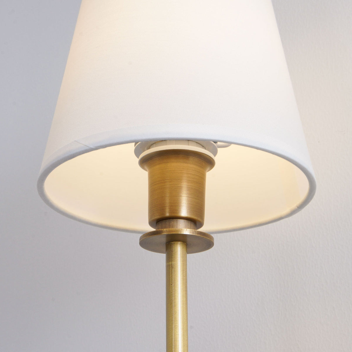 Fabric Shade Sconce Light with Brass Arm for Bedroom Reading & Hallway Accent | E12 Socket, Warm Ambient Glow, Space-Saving Install