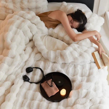 Plush Faux Fur Throw Blanket 63x79 Inches Soft Oversized Lap Coverlet for Sofa Bed Couch Lounge Chair Reading Nook Winter Warmth Home Accent