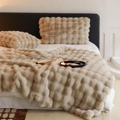 Plush Faux Fur Accent Pillow Cover 20x20 Inches Square Decorative Cushion Case for Sofas Chairs Beds Bedroom Living Room Decor Cream Tan Gra