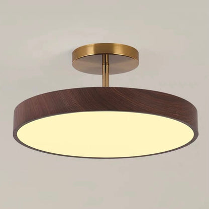 Round LED Flush Mount Ceiling Light with Faux Wood Finish – Iron Frame, Integrated Panel, 220-240V – For Bedroom, Living Room, Dining Room