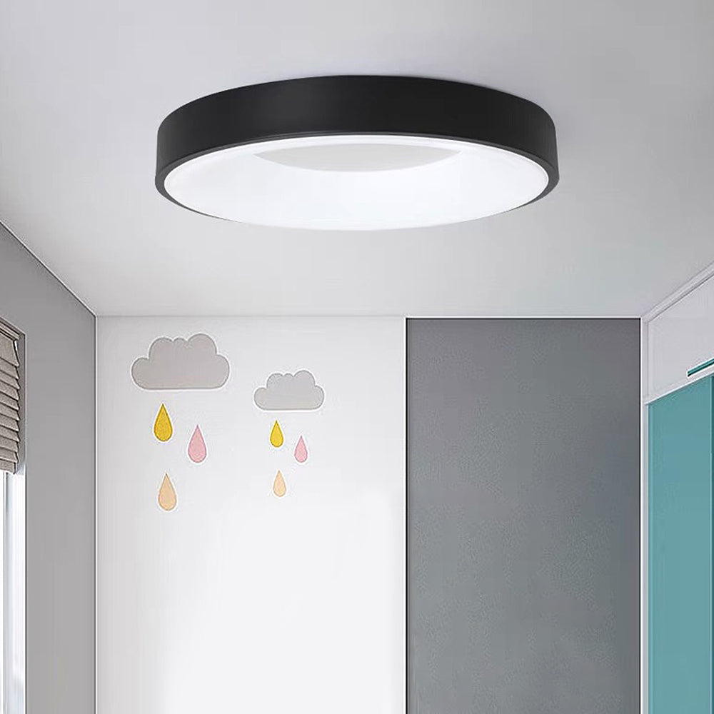Round LED Overhead Fixture for Bedroom & Hallway – Ultra-Slim Iron & Acrylic Disc – Dimmable Options for Living Room & Entryway