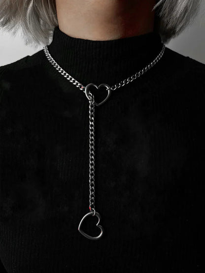 Stainless Steel Heart Pendant Necklace Cuban Link Chain Unisex Jewelry Silver Gold Black for Men Women Everyday Wear