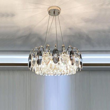 Dimmable Crystal Chandelier for Dining Room & Living Room – Adjustable Chain, Faceted Prisms, Multiple Sizes – Round & Rectangle