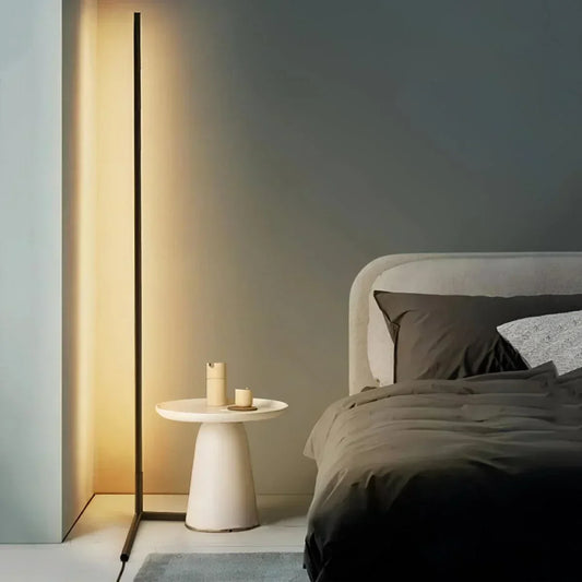 Lámpara LED inalámbrica de iluminación ascendente con control remoto y brillo ajustable para dormitorios, salas de estar y estudios | Lámpara de pie moderna en color negro