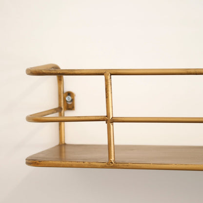 Floating Metal Display Shelf 22 Inches Wide Warm Brass Finish for Kitchen Bathroom Entryway Wire Frame Hanging Storage Organizer Rack