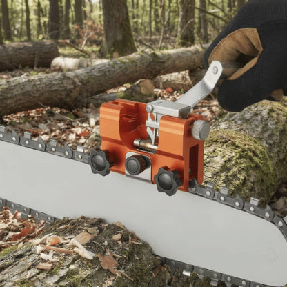 Herramienta compacta afiladora de motosierras, construcción metálica duradera