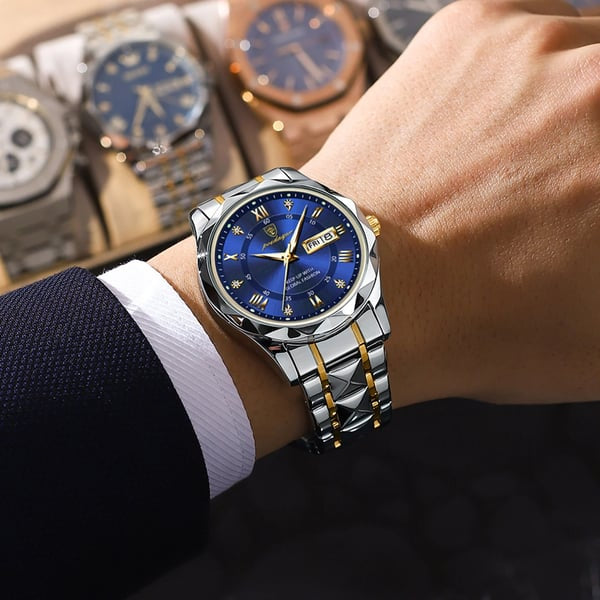 Reloj de cuarzo prémium para hombre, caja de acero inoxidable