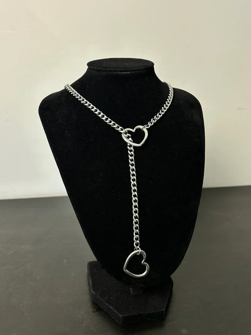 Stainless Steel Heart Pendant Necklace Cuban Link Chain Unisex Jewelry Silver Gold Black for Men Women Everyday Wear