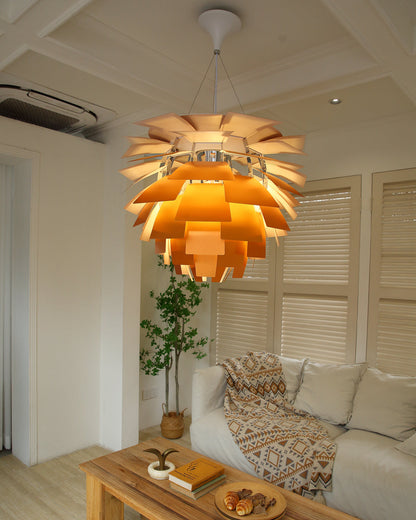 Sculptural Metal Shade Hanging Fixture 20 in Adjustable Height Overhead Lighting for Dining Room Kitchen Island Entryway Warm Glow Installat