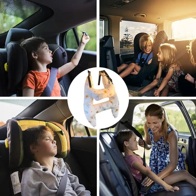 Kids Road Trip Sleep Cushion Beige 26 x 20 Inch Soft Cotton Blend with Adjustable Straps for Car Seat Headrest Support Children Toddler Long
