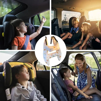 Kids Road Trip Sleep Cushion Beige 26 x 20 Inch Soft Cotton Blend with Adjustable Straps for Car Seat Headrest Support Children Toddler Long