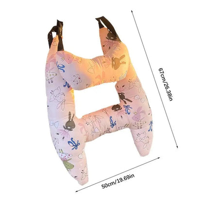 Kids Road Trip Sleep Cushion Beige 26 x 20 Inch Soft Cotton Blend with Adjustable Straps for Car Seat Headrest Support Children Toddler Long
