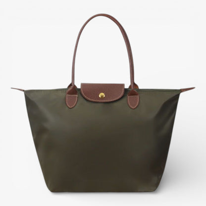 Water-Resistant Nylon Tote Bag with Leather Accents – Spacious Everyday Carry Purse for Work Travel Shopping